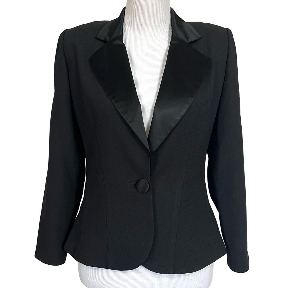 Heiser Egan Vintage Women’s Black Blazer Formal Jacket Satin Lapel Button M/L